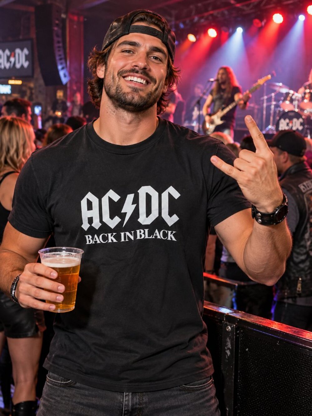 AC/DC "back in black"" BAND TEE--(XL)